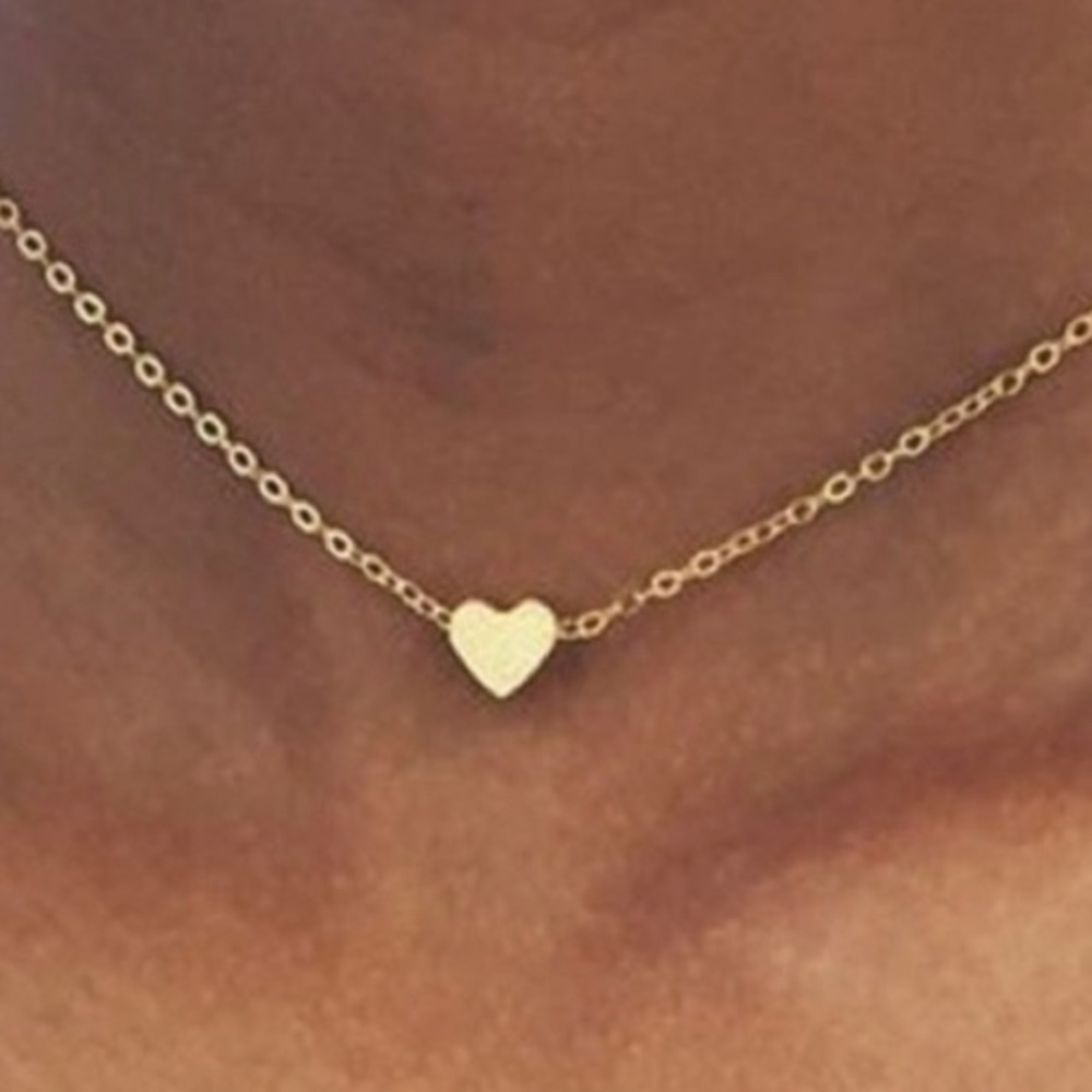 gold heart dainty 3-D choker necklace gold chain minimalist boho - Picture 3 of 3